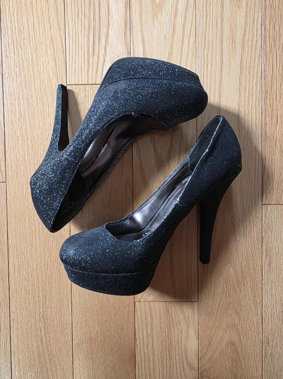 SM New York Black Glitter High Heel Platform Pumps - Women's Dress Shoes